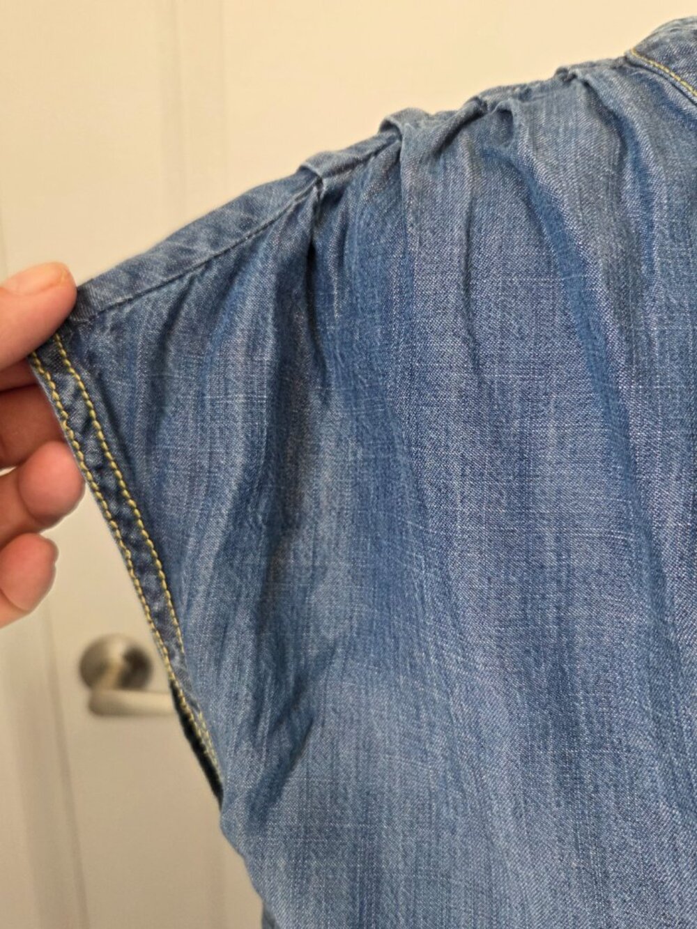 Spanner chambray dress elastic waist cap sleeves button down size 14 - Picture 4 of 7